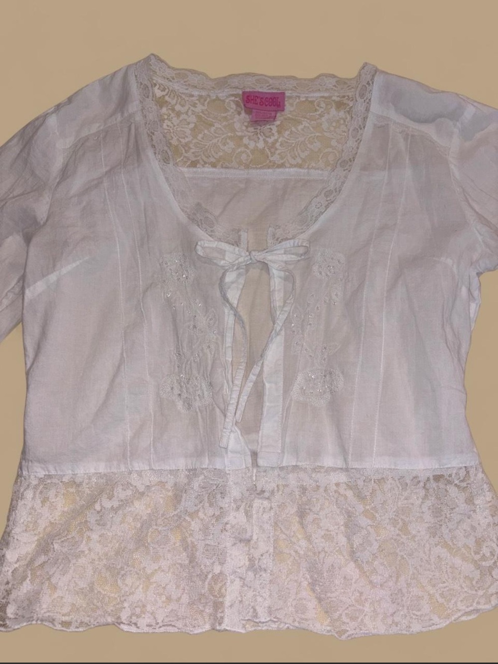 She's Cool White Lace-Trim Top
